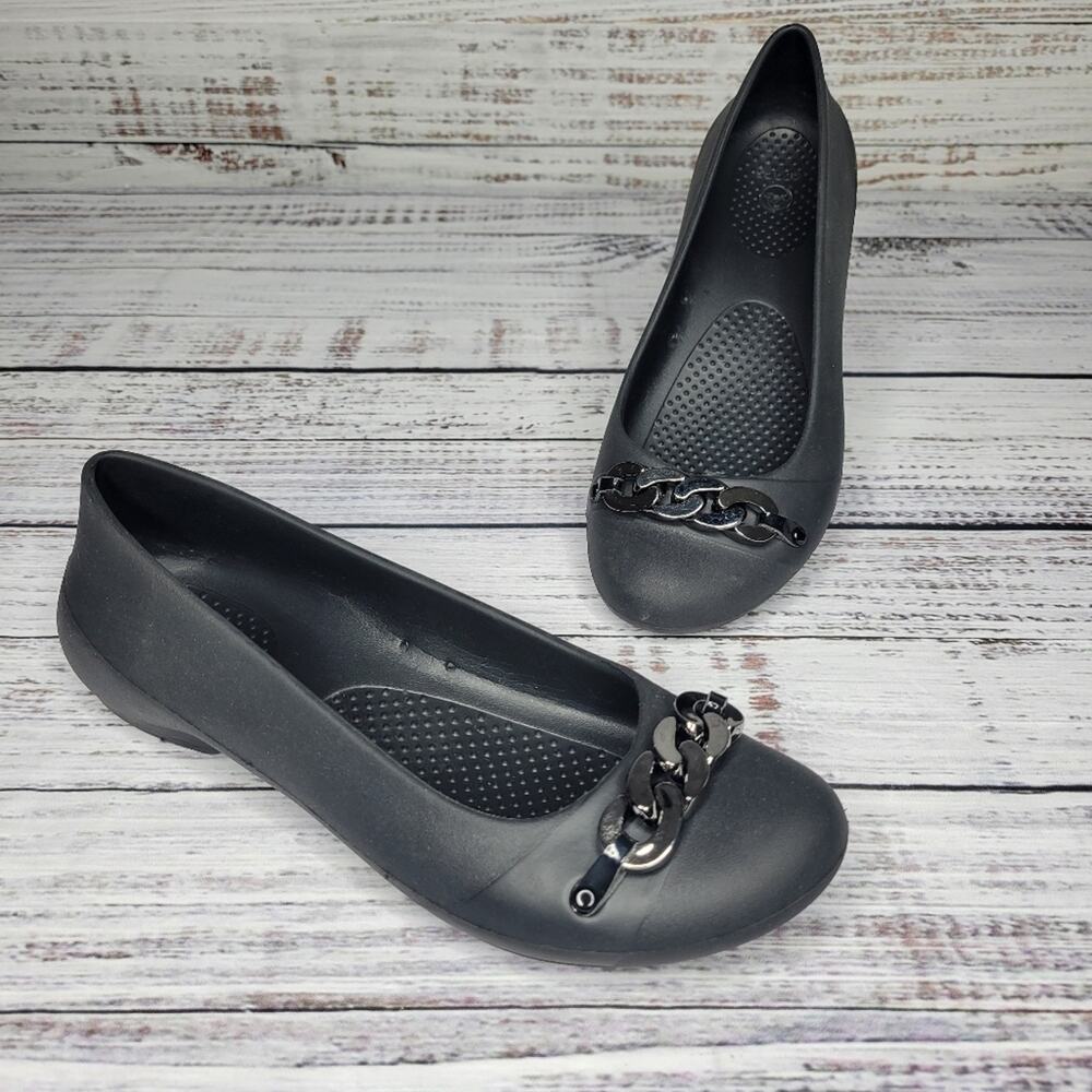 Crocs Gianna Ballet Flats Chain Detail Charcoal Black | 8